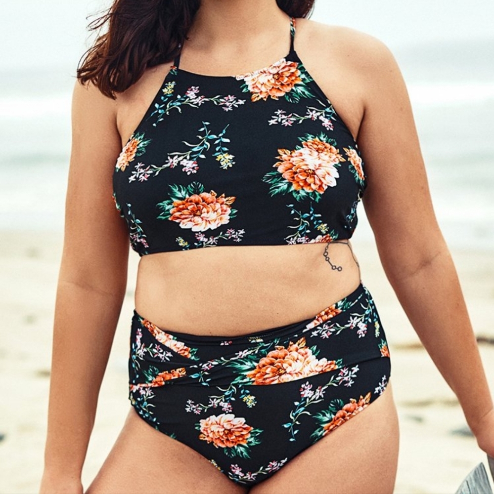 Cupshe Floral Print Bikini with High Waist Bottom size 2x